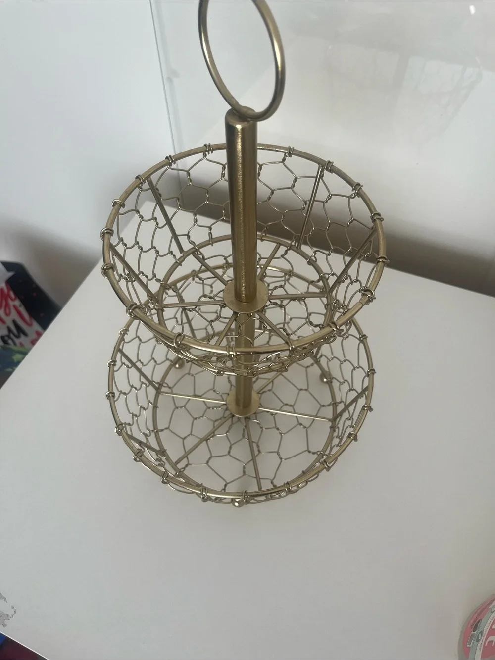 Two-Tier Decorative Wire Basket Stand in Gold